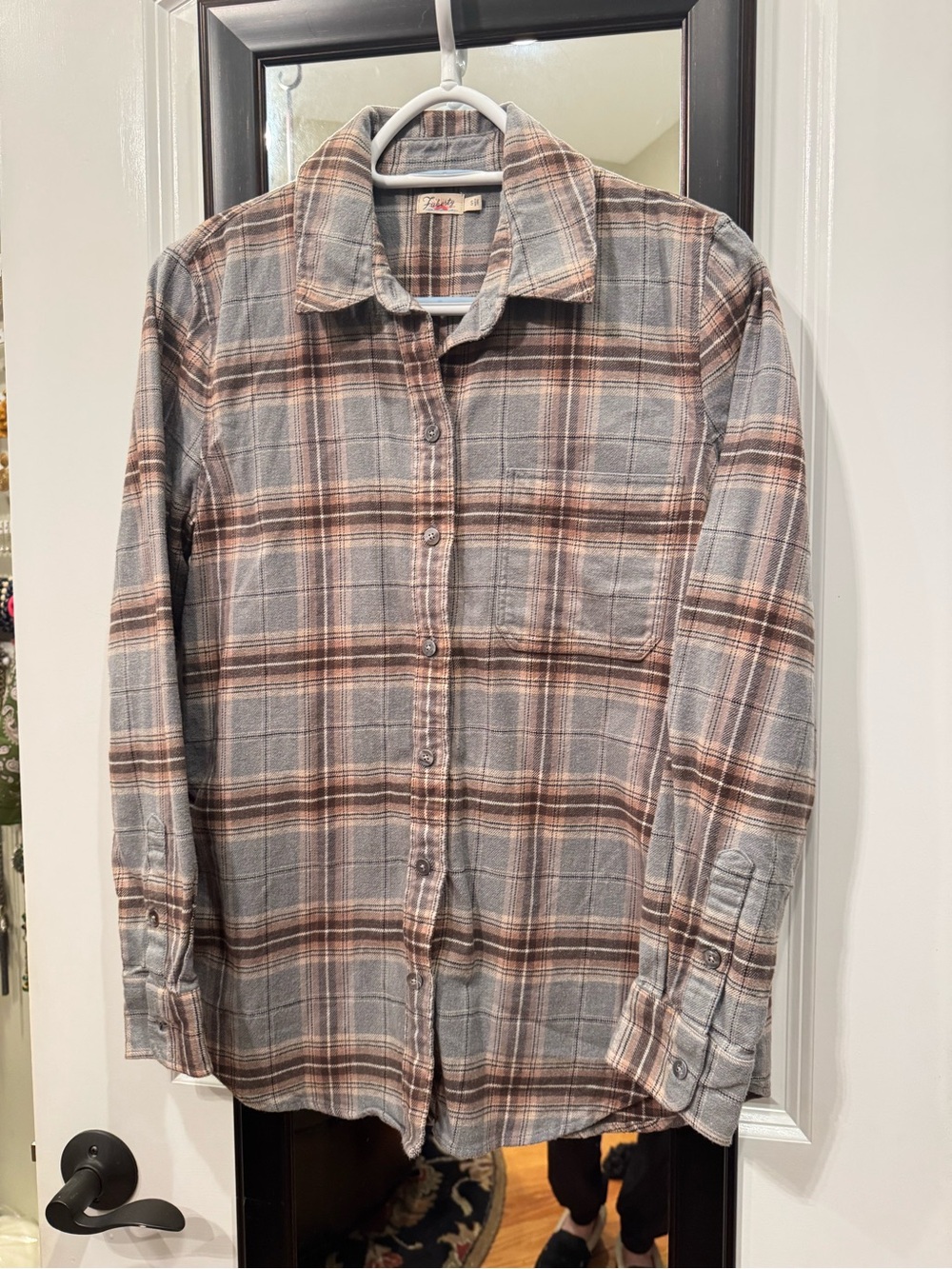 Light Gray and Brown Plaid Button-Up Shirt